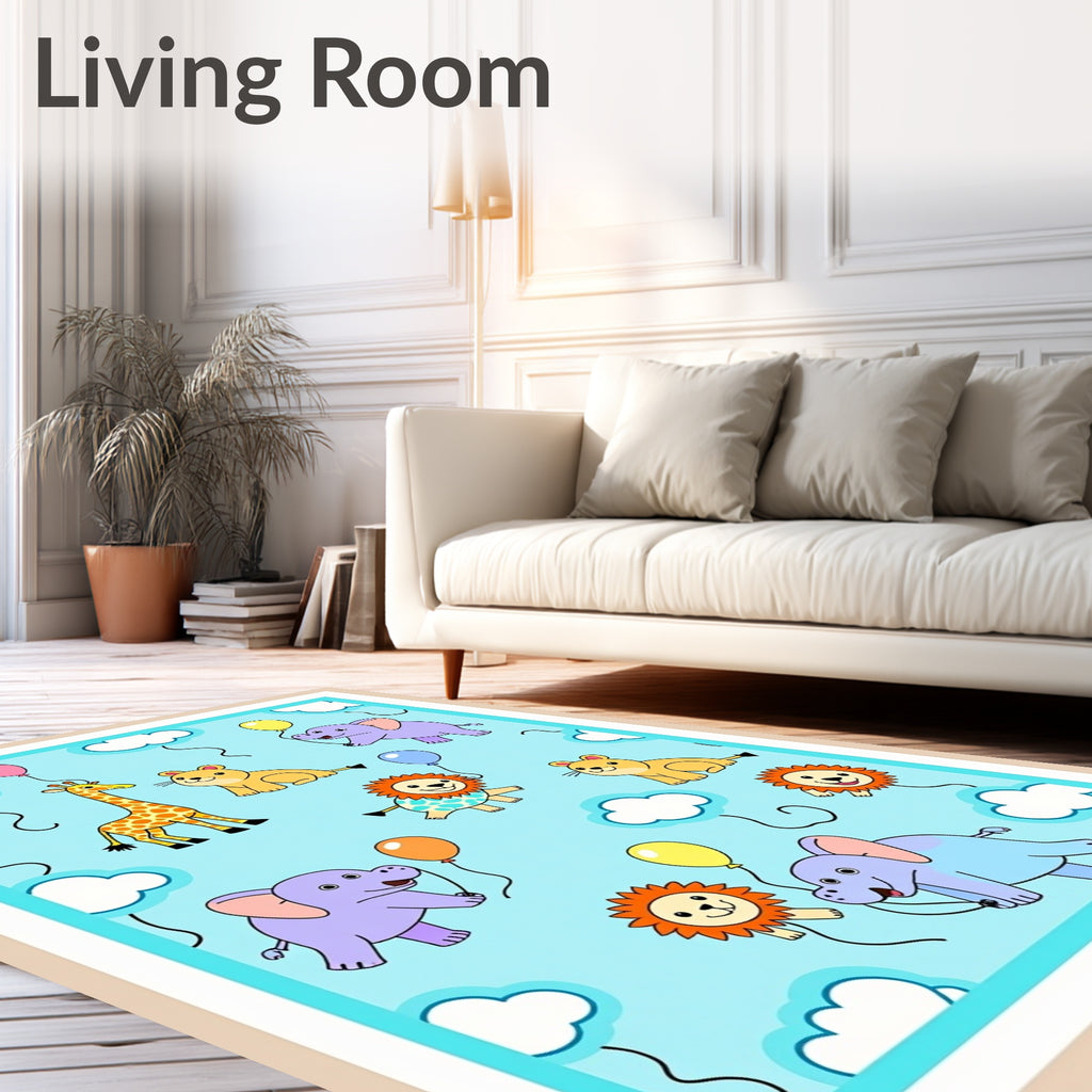 Cute Animals Balloons Sky Clouds Children's Rug