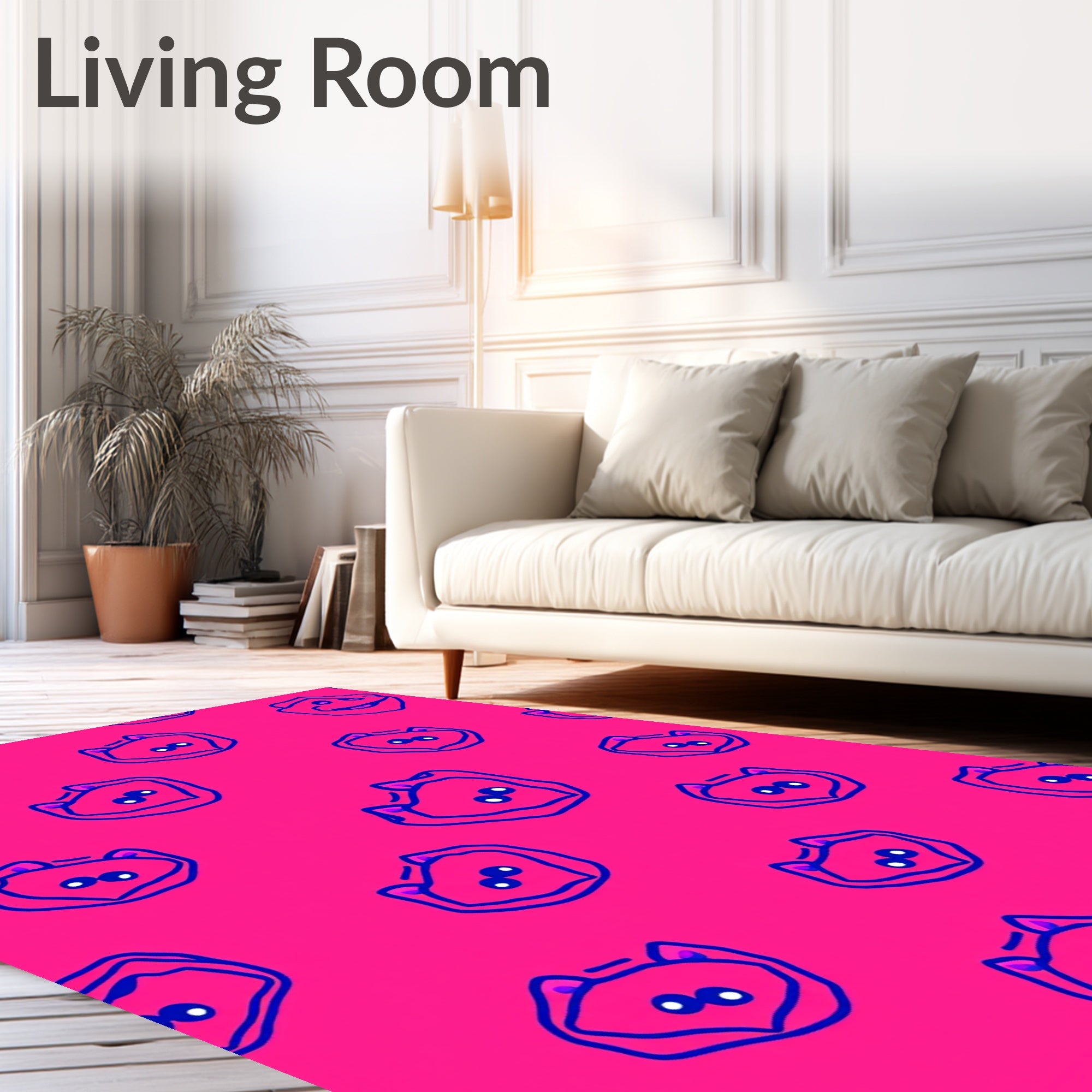 Playful Pink Duo Tone Animal Faces Rug
