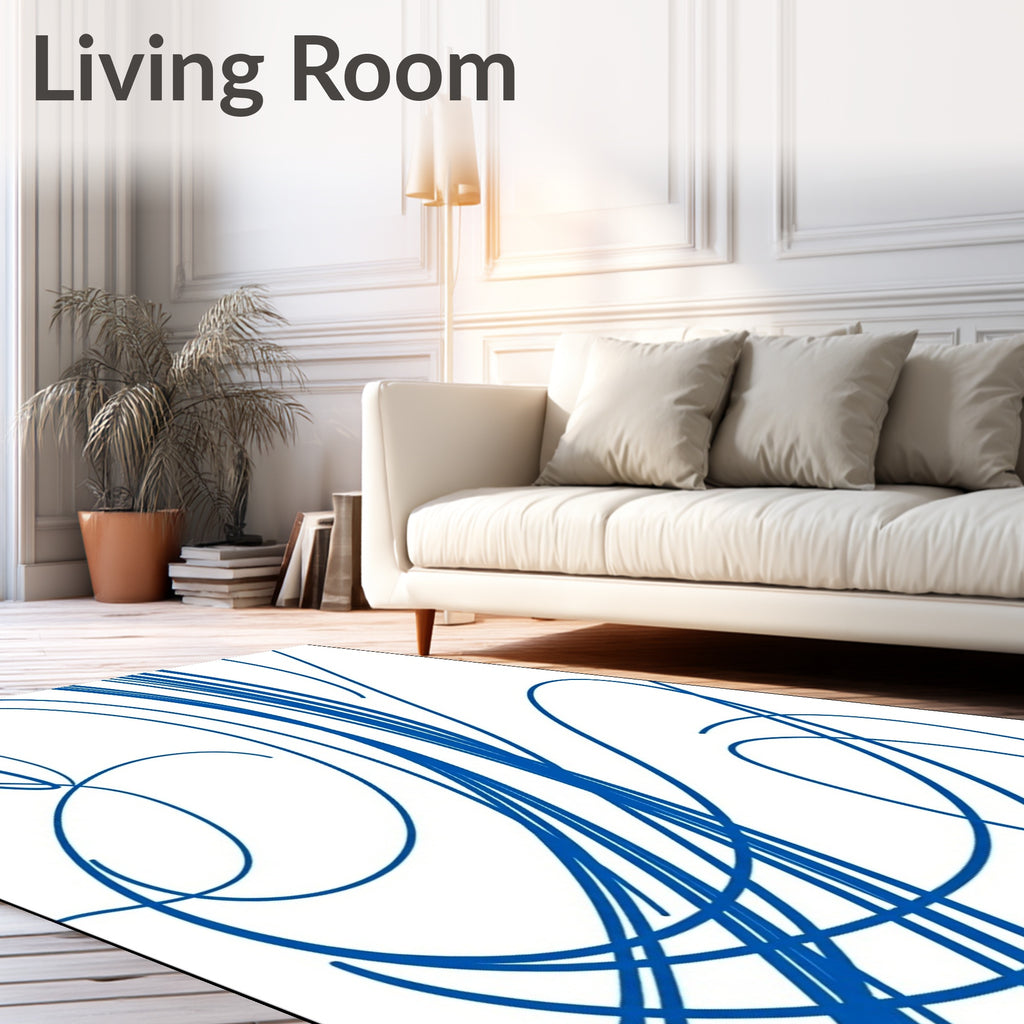 Bold Cobalt Swirls Abstract Lines Rug