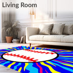 Vibrant Blue Baseball Burst Rug