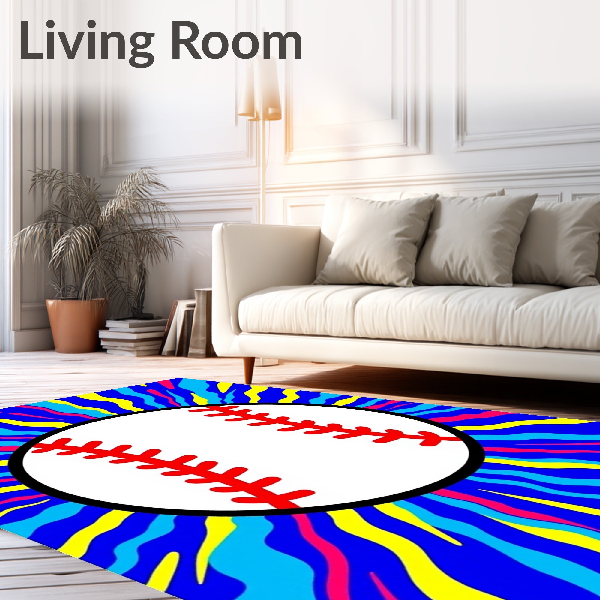 Vibrant Blue Baseball Burst Rug