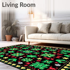 Vintage Black Green Red Floral Star Rug