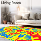 Bright Yellow Playful Cartoon Objects Rug