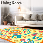 Bright Yellow Whimsical Character Carnival Rug