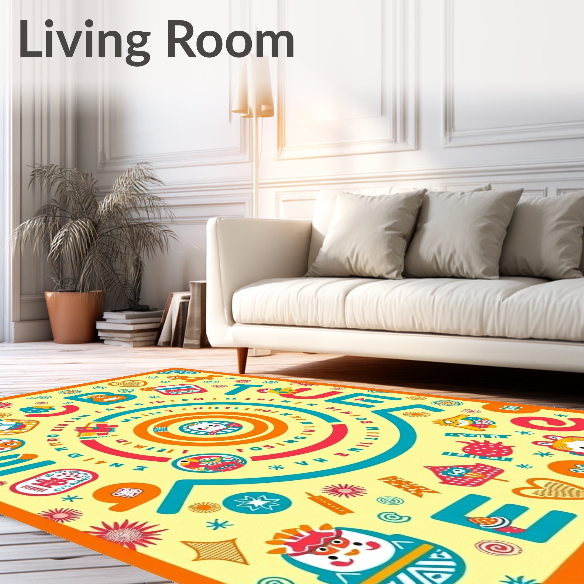 Bright Yellow Whimsical Character Carnival Rug