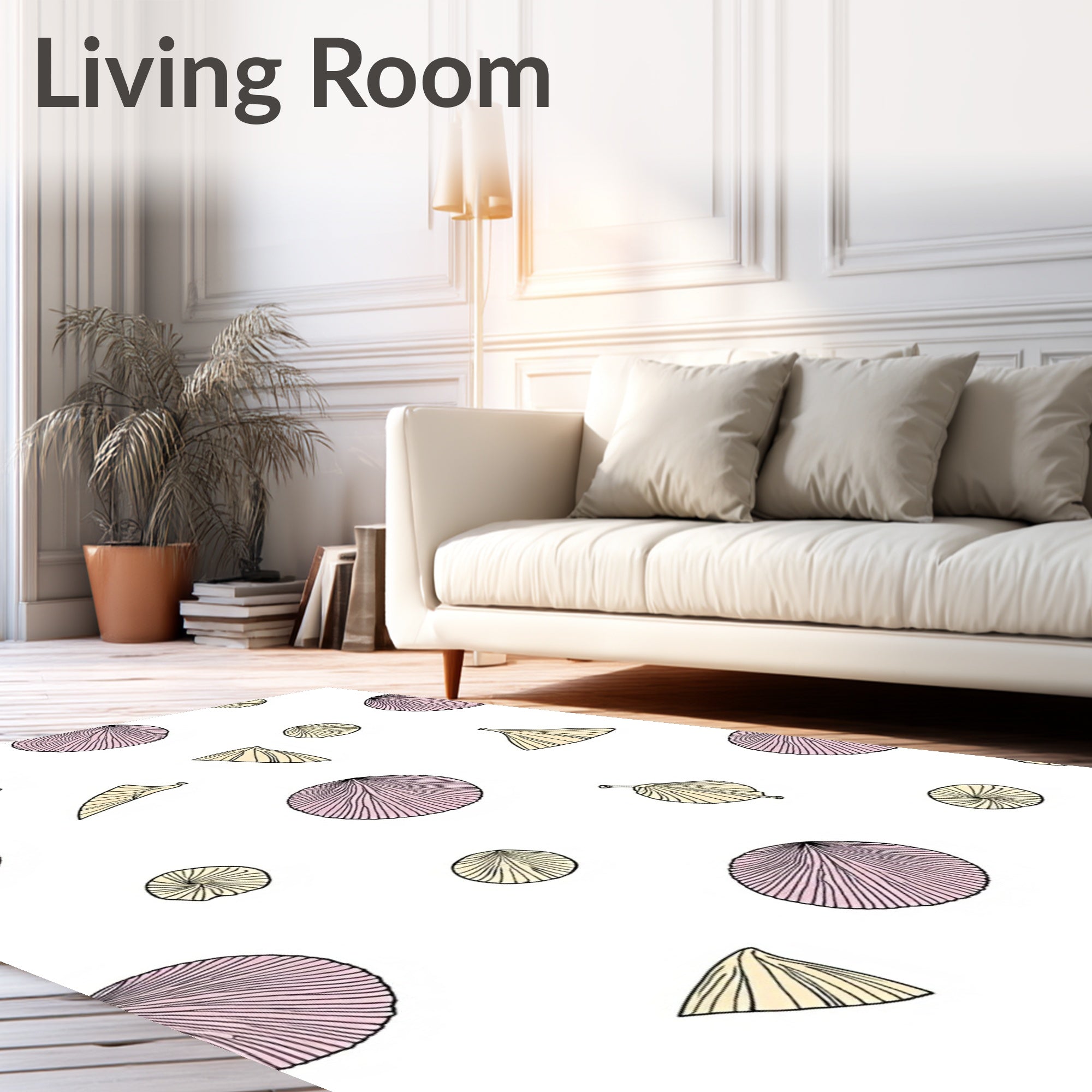 Pale Pink Yellow Shell Scatter Rug