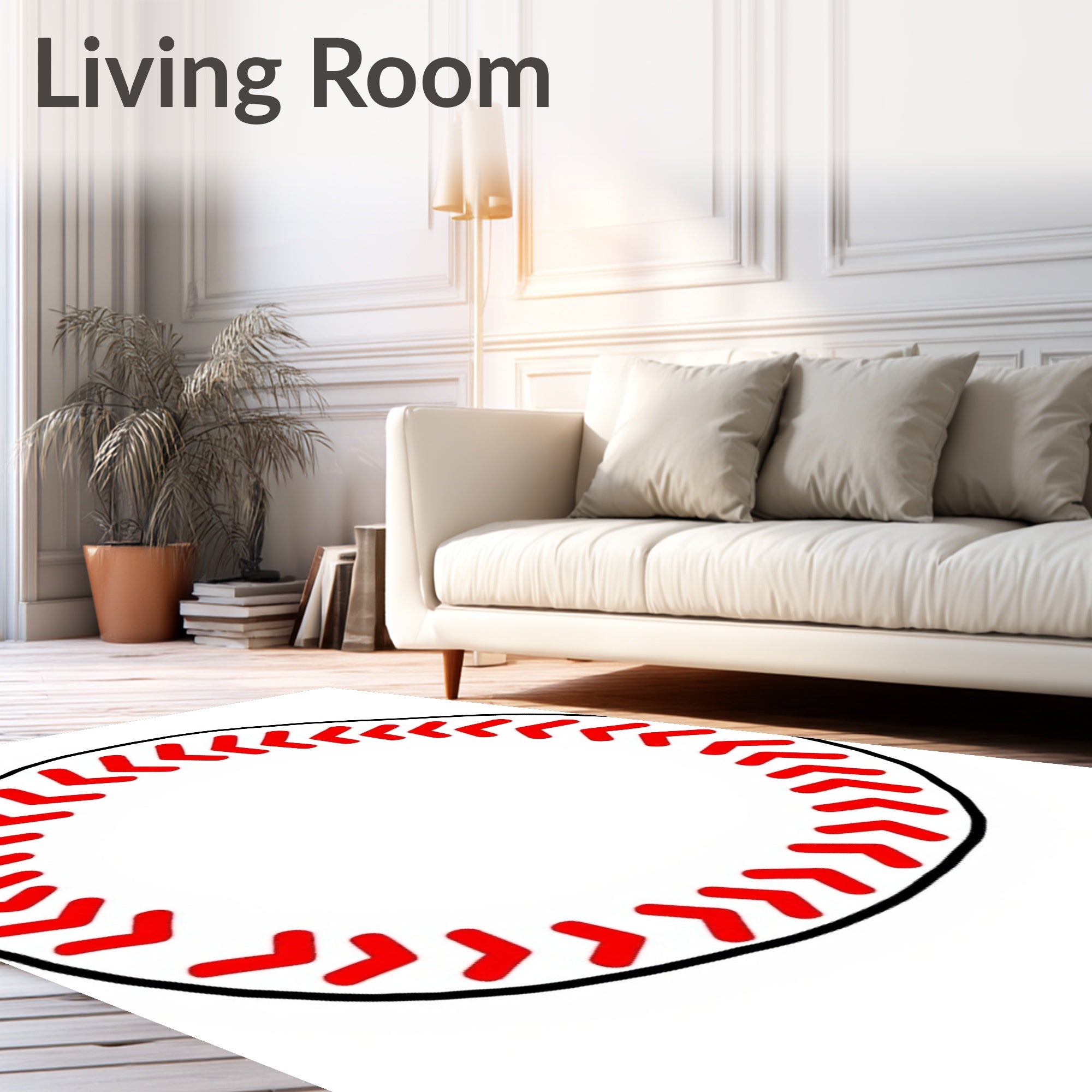 Classic Red White Baseball Stitch Rug