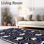 Navy Cream Fish Anchor Swirls Rug