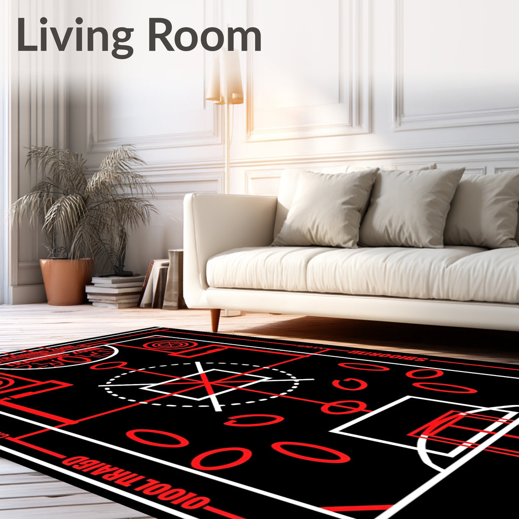 Red Geometric Court Graphic Rug