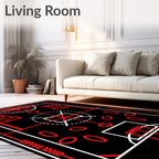 Red Geometric Court Graphic Rug