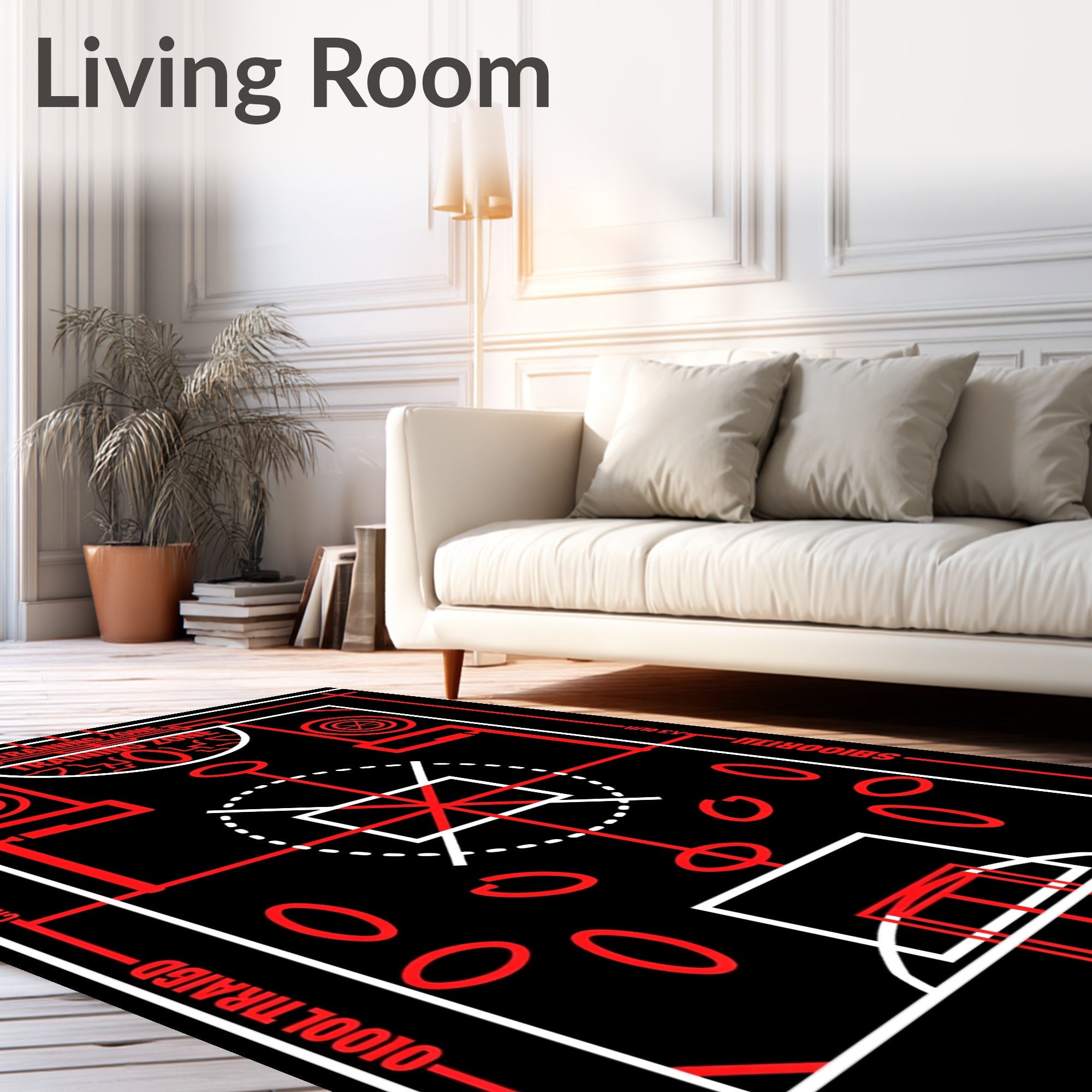 Red Geometric Court Graphic Rug