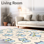 Light Blue Playful Kitties Swirling Shapes Rug
