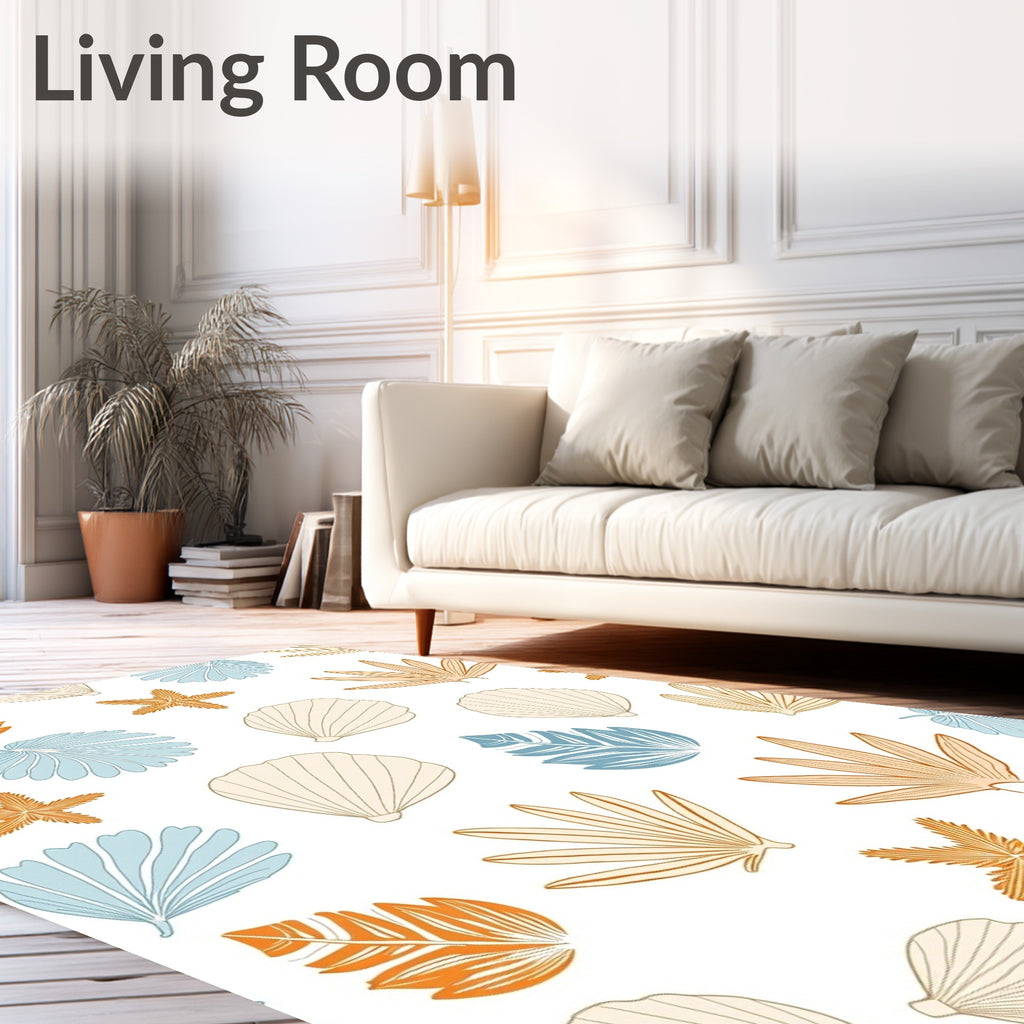 Coastal Seashell Starfish Fan Leaf Rug