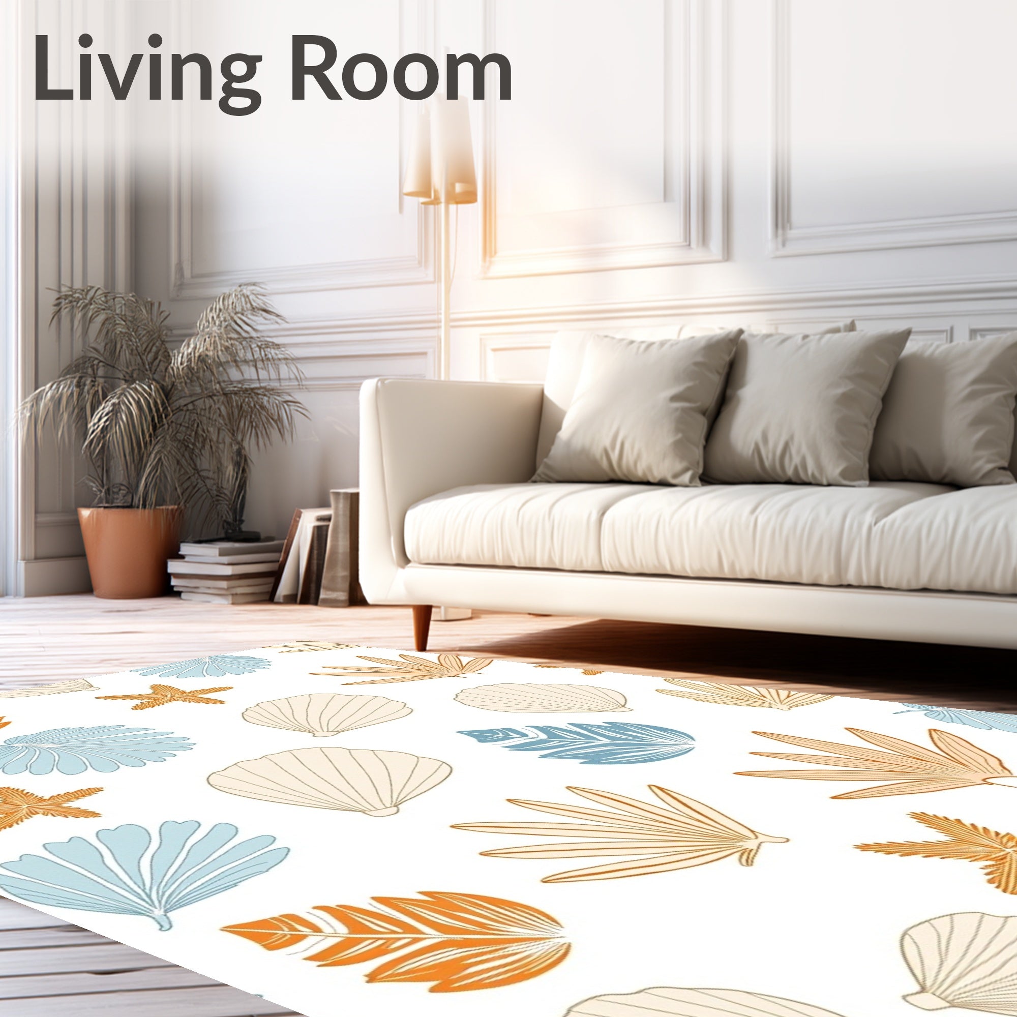 Coastal Seashell Starfish Fan Leaf Rug