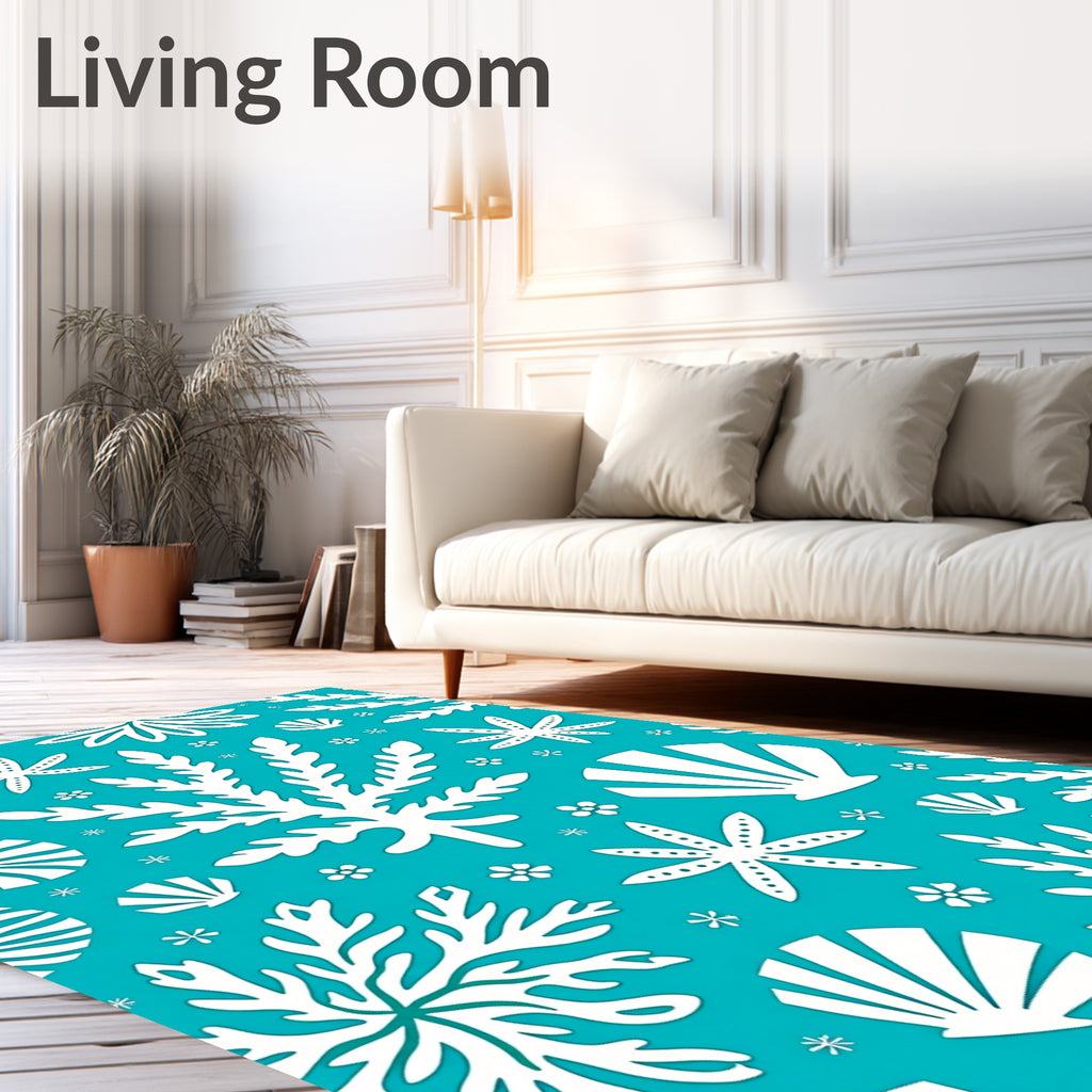 White Coral Starfish Seashell Marine Folk Art Rug