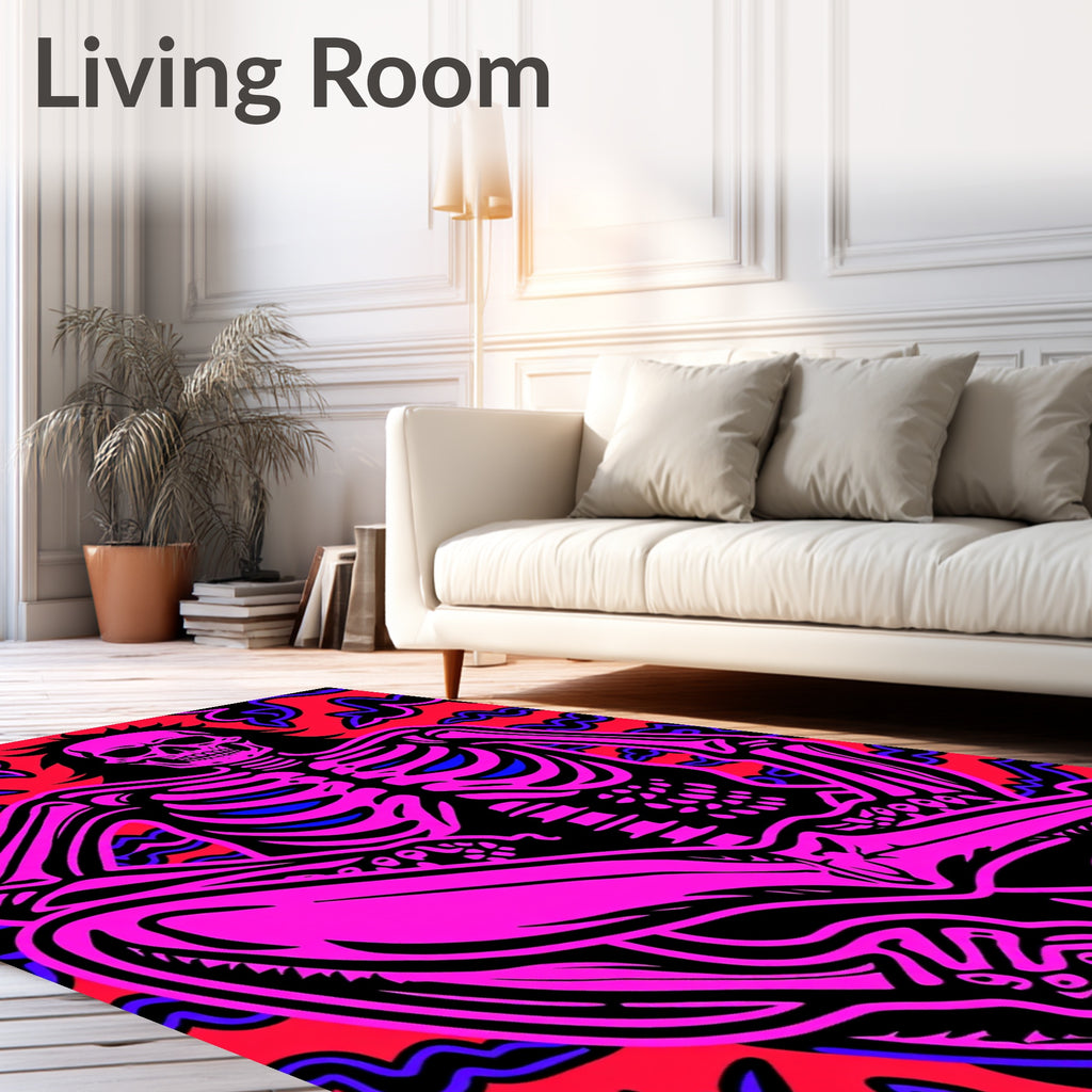 Vibrant Pink Skeleton Red Swirl Rug