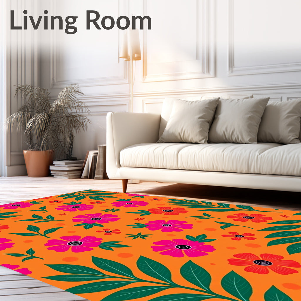 Vibrant Coral Floral Leaf Garden Rug