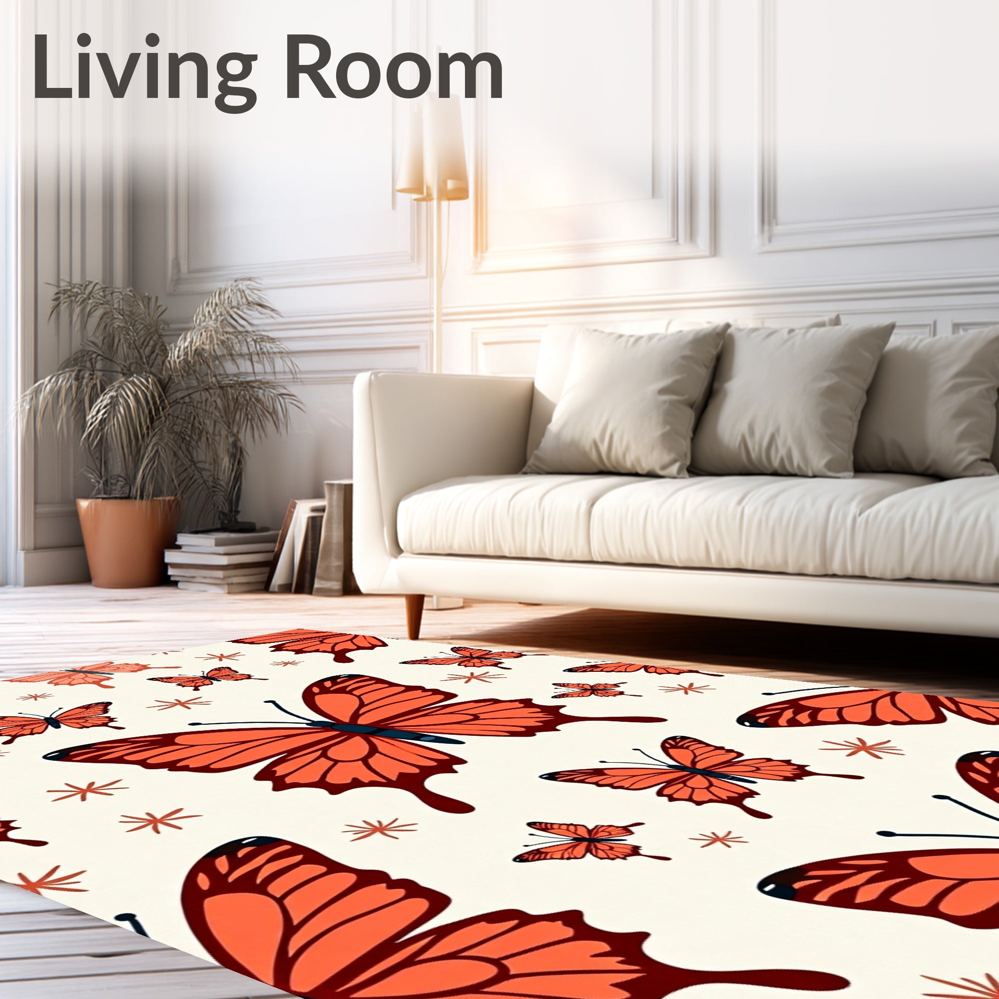Coral Butterfly Garden Whimsy Rug