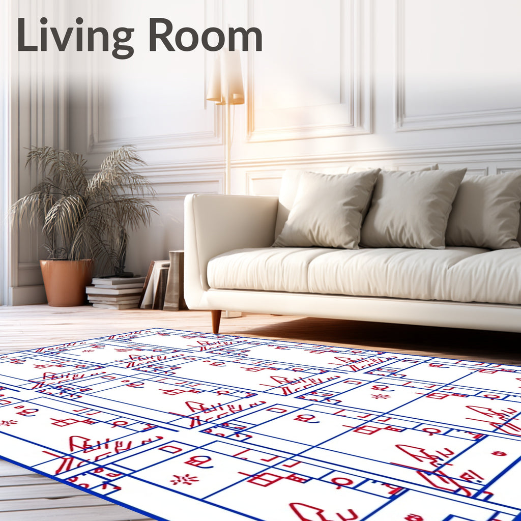 Red and Blue Geometric Grid Rug