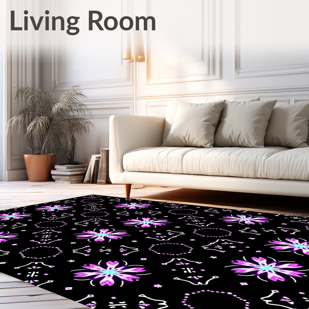 Purple Cyan Floral Geometric Arrangement Rug