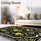Gothic Yellow Skull Black Border Rug
