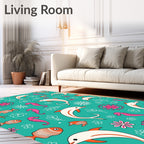 Teal Dolphin Seahorse Fish Floral Collage Rug