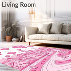 Whimsical Pink Hot Air Balloon Castle Landscape Rug