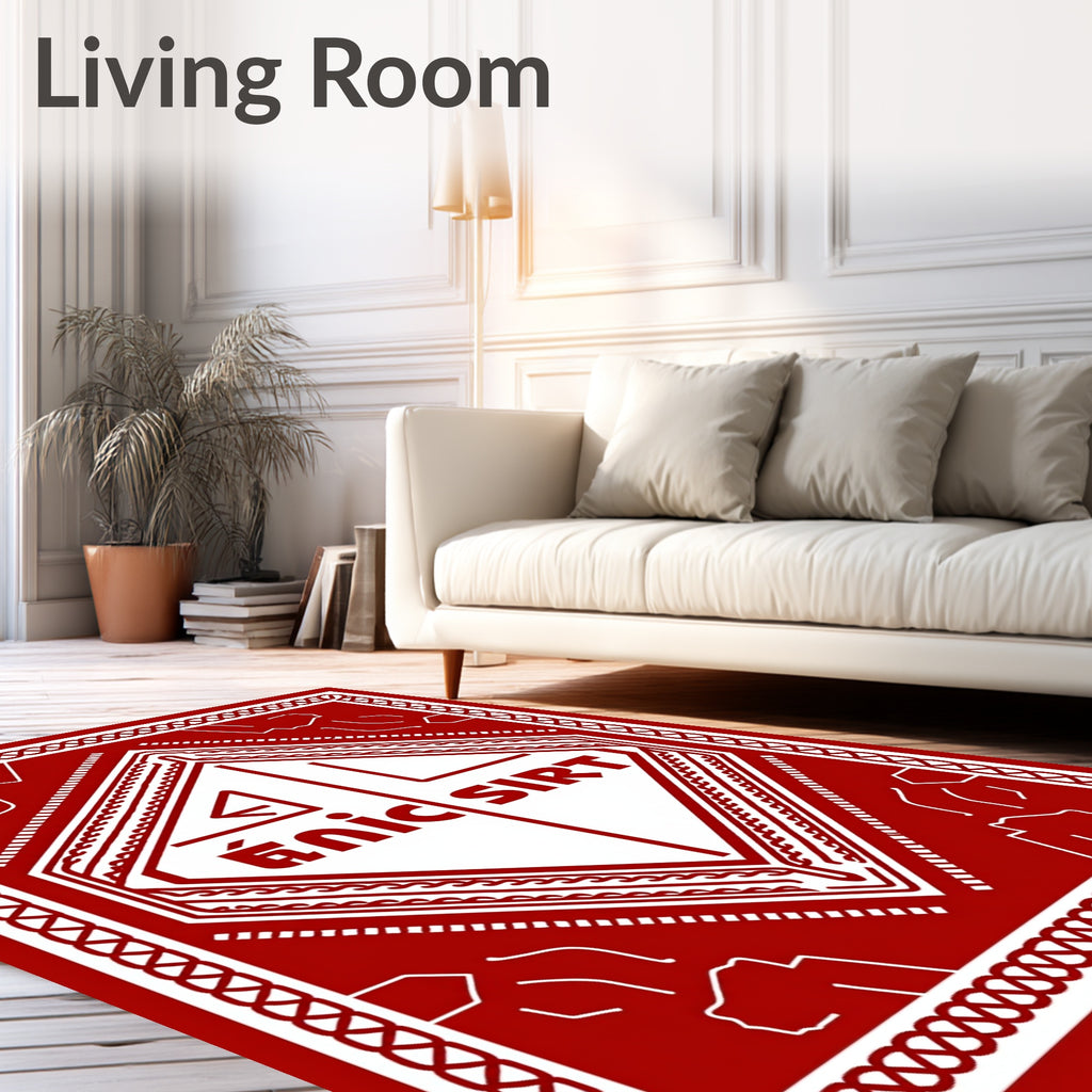 Crimson White Geometric Diamond Rug