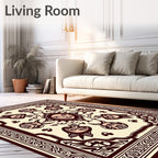 Crimson Sun Face Fish Border Rug