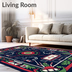 Bold Navy Red Green Geometric Garden Figures Rug
