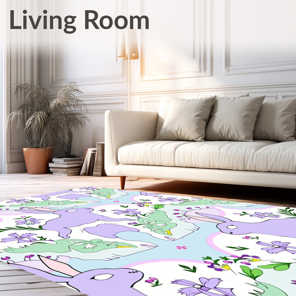 Lavender Bunny Pastel Garden Meadow Rug