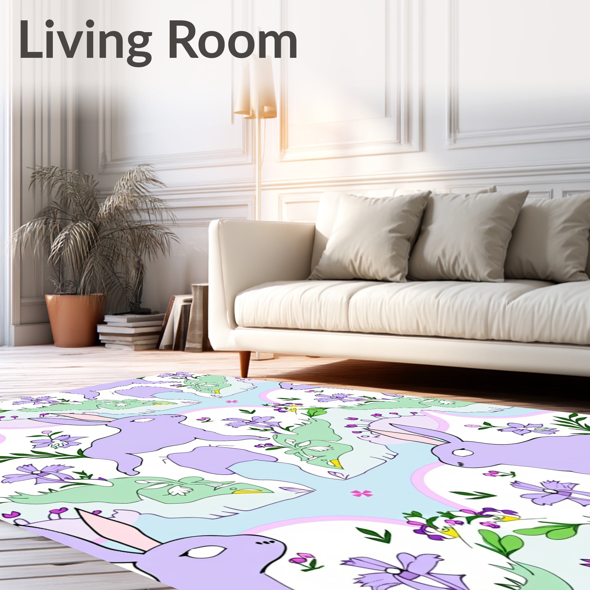 Lavender Bunny Pastel Garden Meadow Rug
