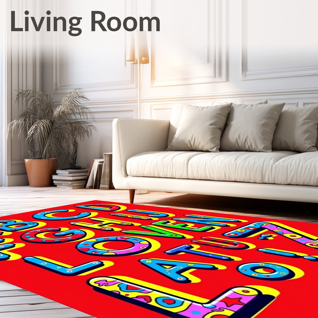 Whimsical Alphabet Multicolored Bold Letters Rug