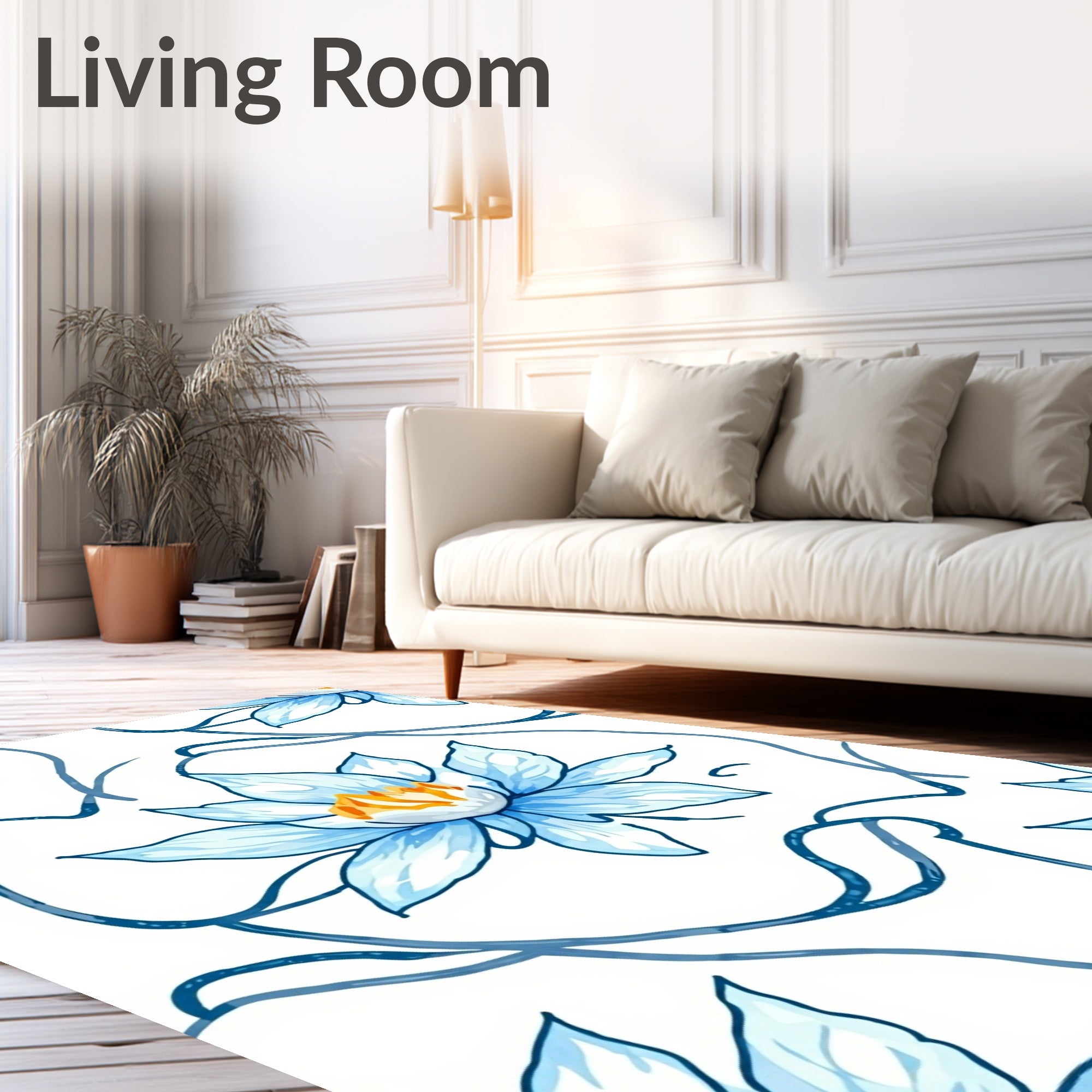 Serene Blue Lotus Vine Swirl Rug