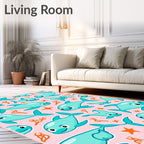 Playful Blue Dolphin Ocean Collage Rug