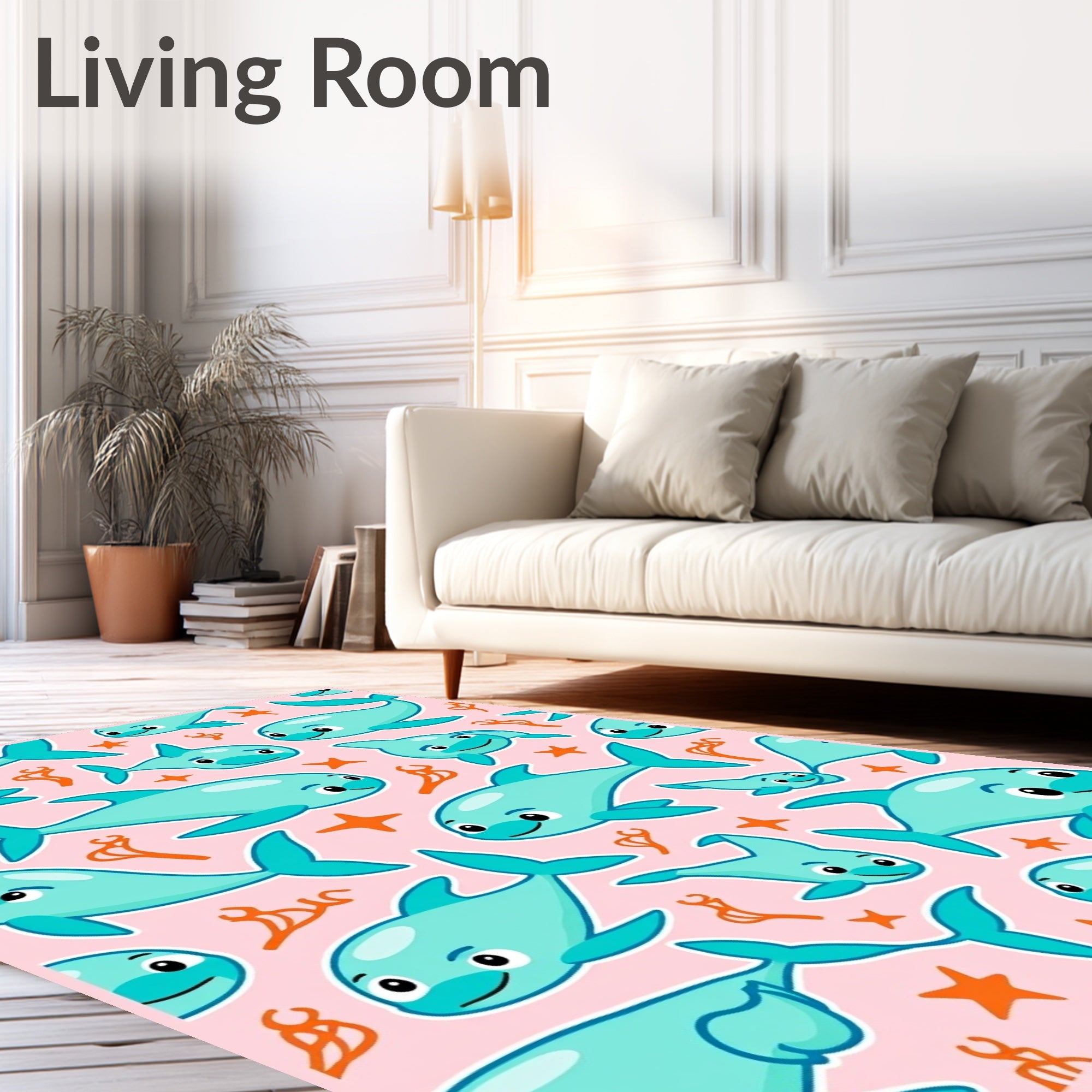 Playful Blue Dolphin Ocean Collage Rug