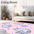 Whimsical Gray Sleeping Cat Stars Rug