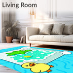 Cute Green Frog And Yellow Duck Rug