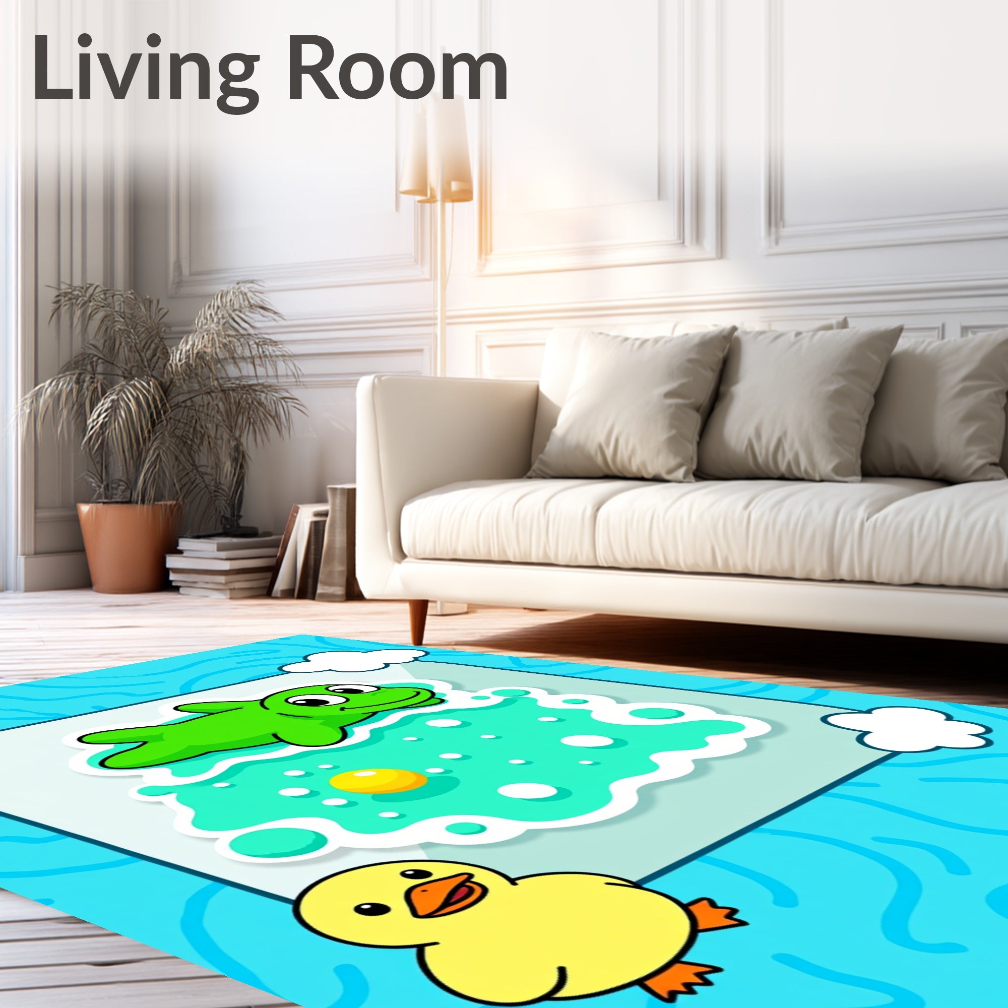 Cute Green Frog And Yellow Duck Rug