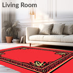 Red Ornate Black Gold Floral Border Rug