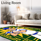 Bold Green Yellow Baseball Player Rug