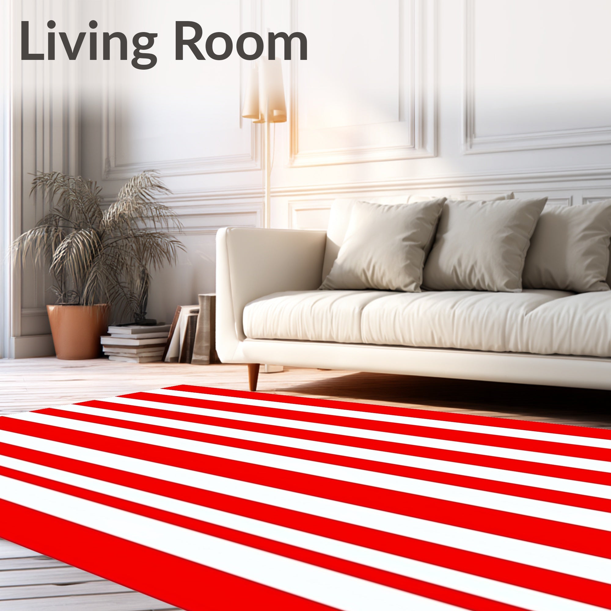 Bold Red White Vertical Stripes Rug