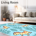 Playful Yellow Dinosaurs Blue Foliage Rug
