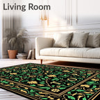 Black Emerald Floral Alphabet Border Rug