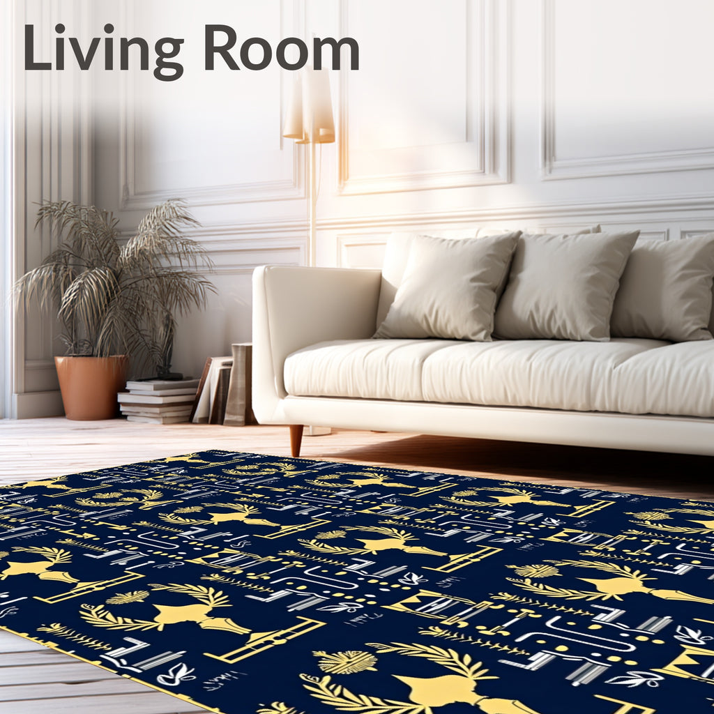 Golden Laurel Trophy Navy Traditional Rug