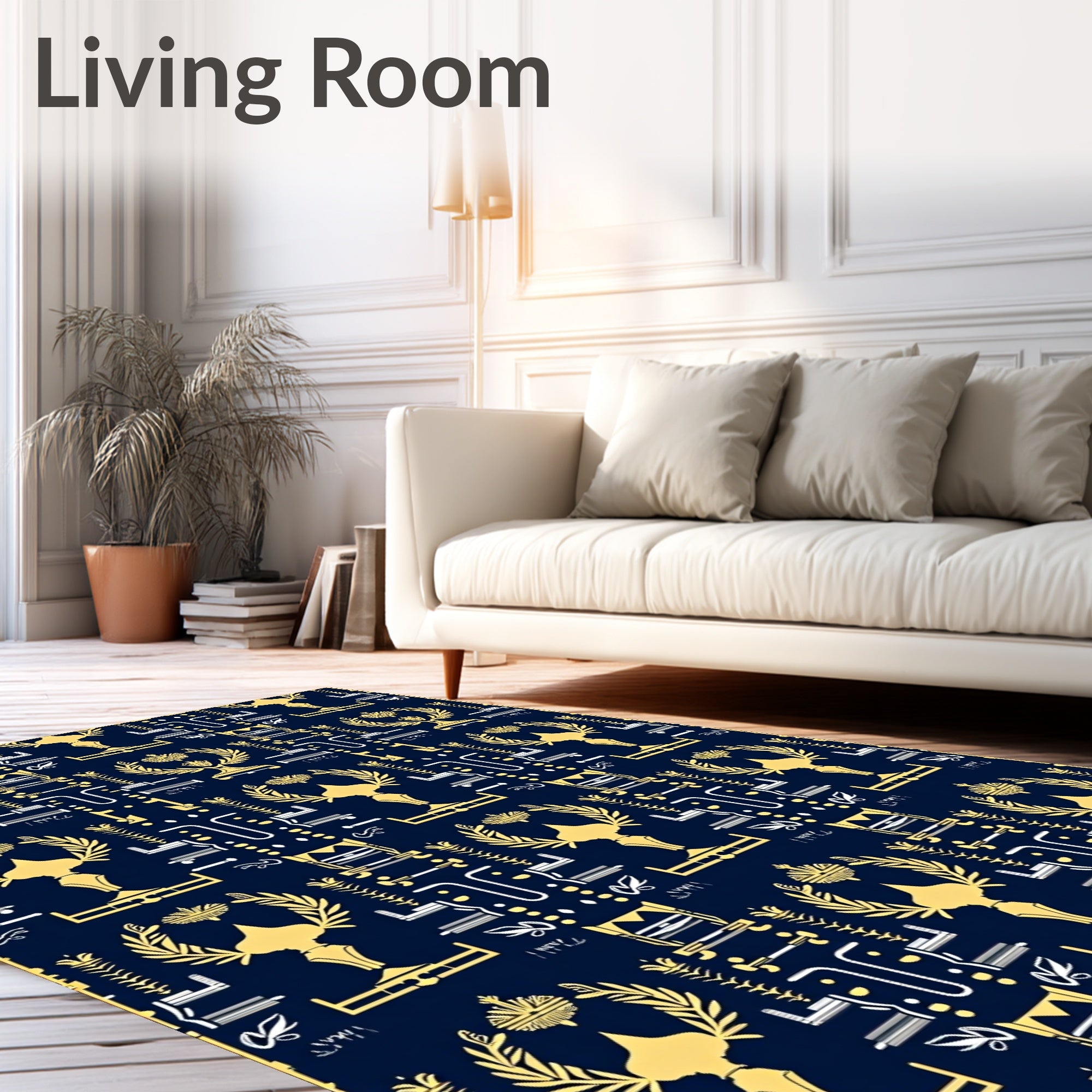 Golden Laurel Trophy Navy Traditional Rug