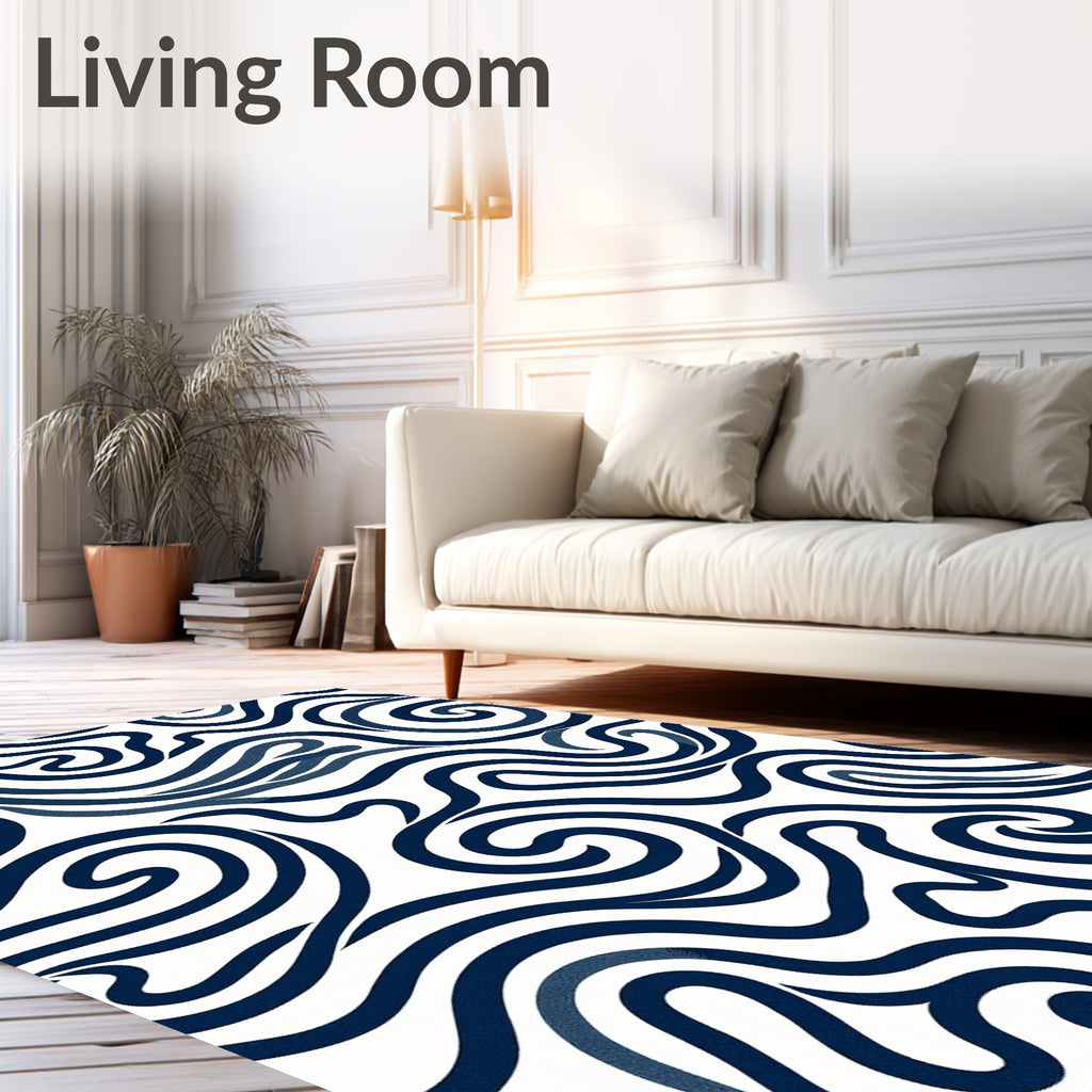 Navy Swirl Abstract Line Rug