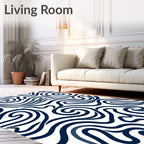Navy Swirl Abstract Line Rug