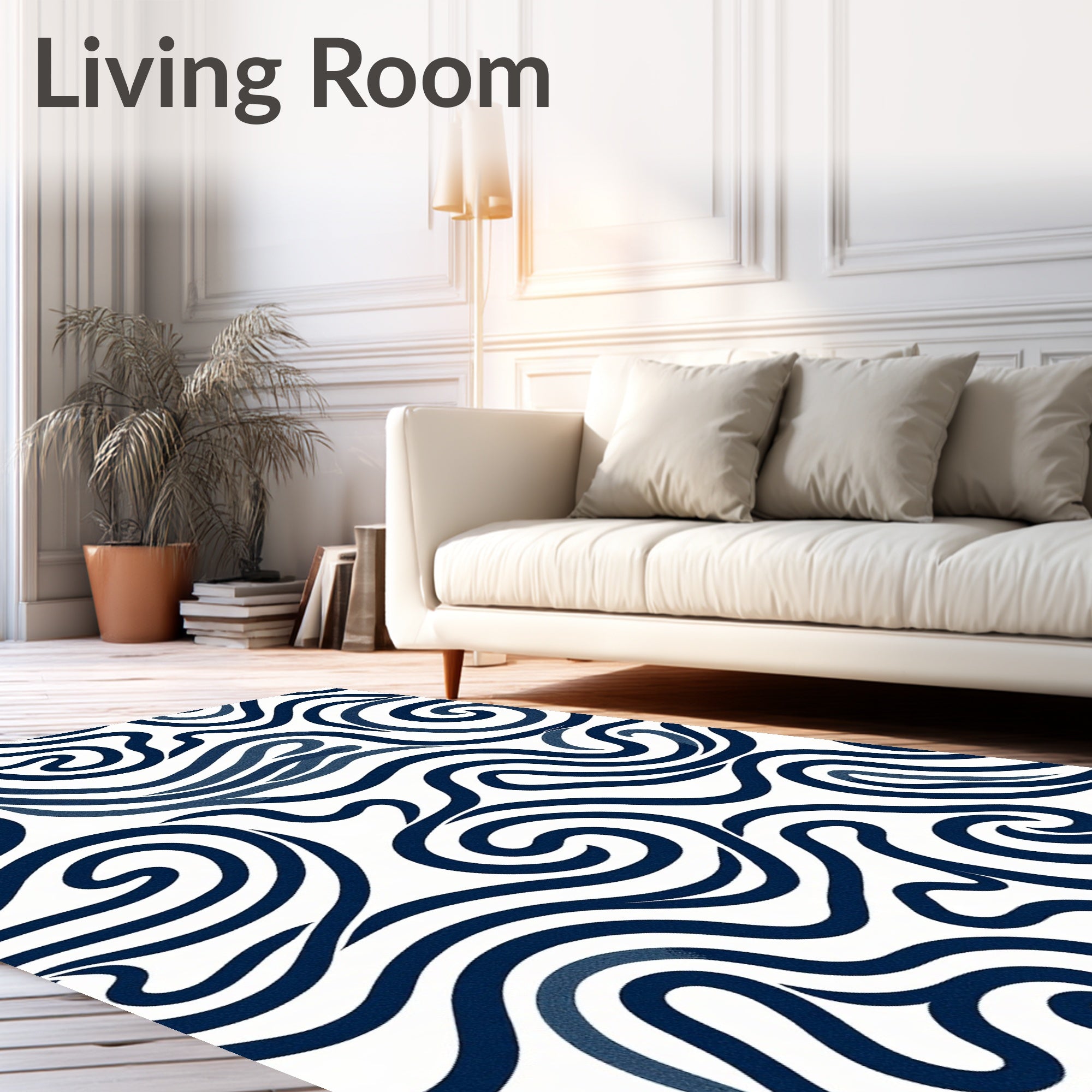 Navy Swirl Abstract Line Rug