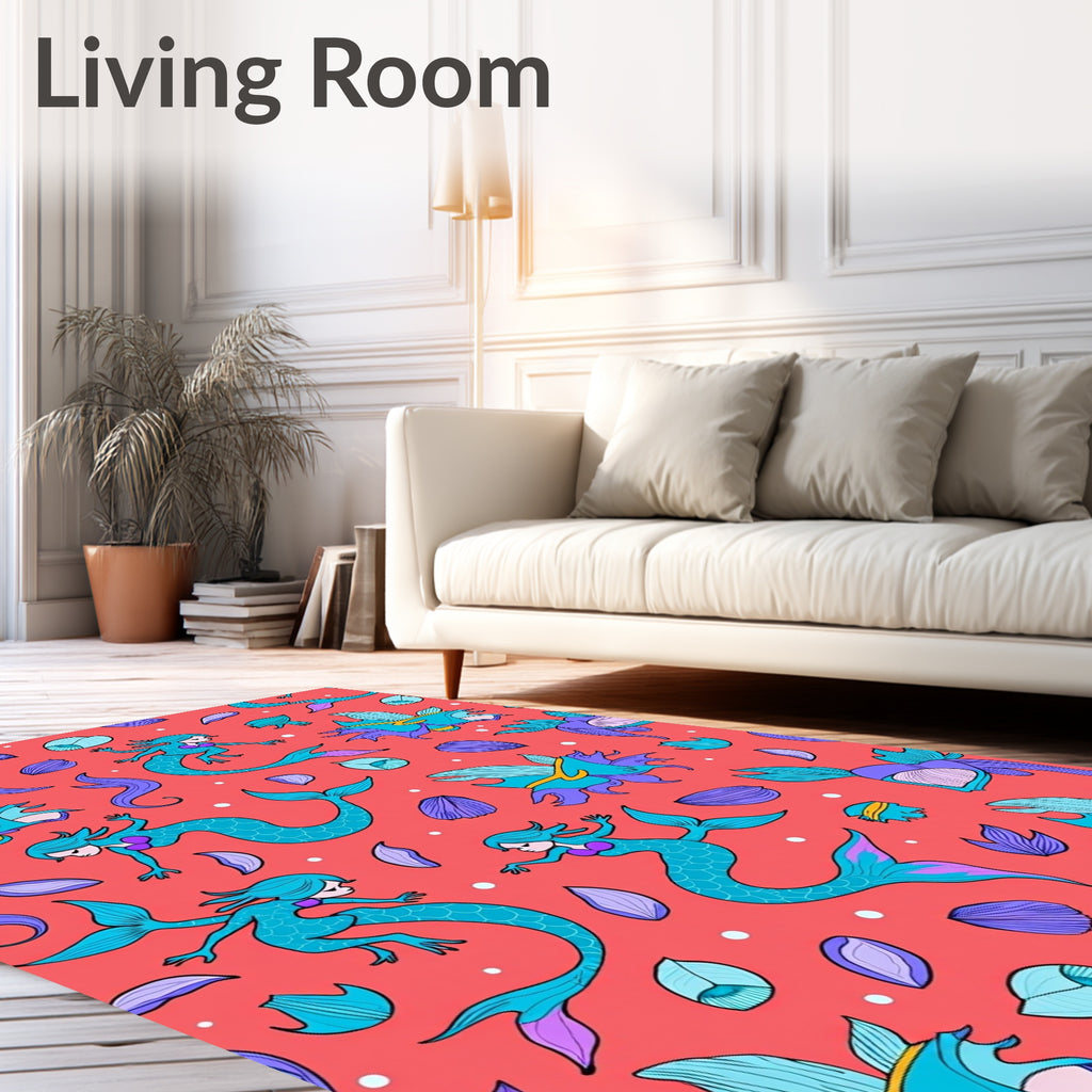 Coral Mermaid Friends Underwater Scene Rug